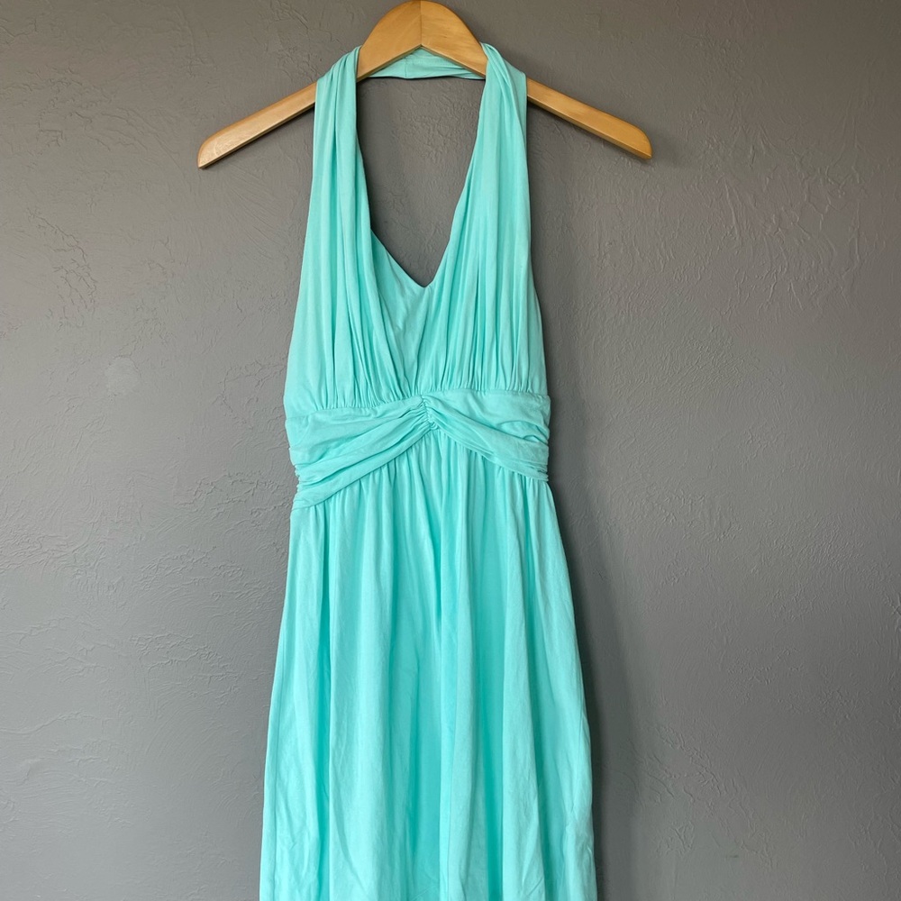 Express Green Ruched Backless Halter Dress